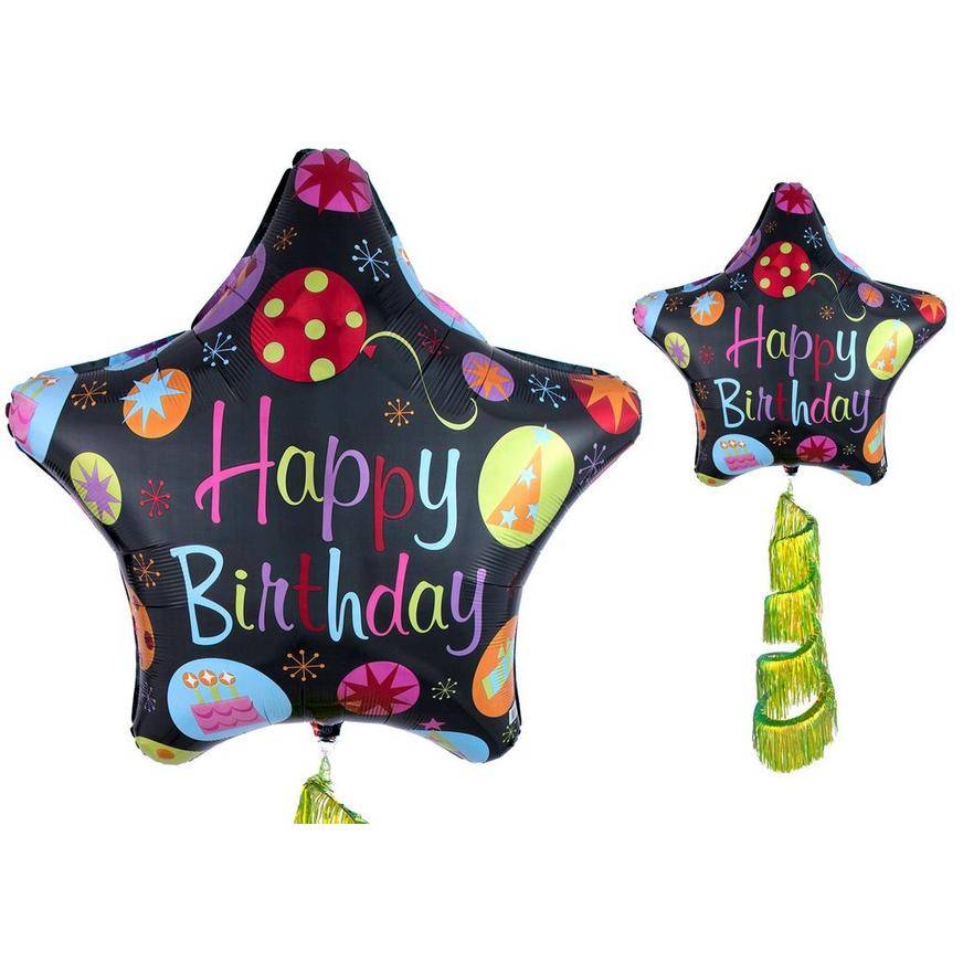 Uninflated Giant Happy Birthday Star Balloon with Fringe Tail 31in