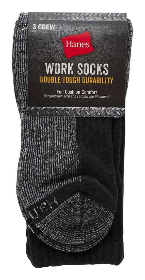 Hanes Double Tough Durability Work Socks (3 ct)