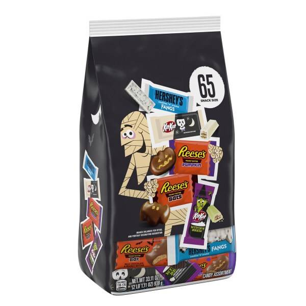 HERSHEY'S, KIT KAT® and REESE'S Assorted Flavored Snack Size, Halloween Candy Bulk Bag, 33.11 oz (65 Pieces)