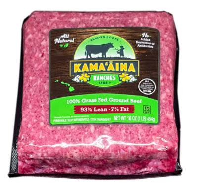 Kama'Aina Ranches Ground Beef Brick 93/7 Grass Fed 16 Oz - 16 Oz