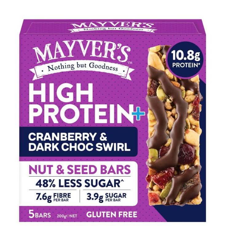 Mayver's High Protein+ Cranberry & Dark Choc Swirl Nut & Seed Bar (5 x 40g)