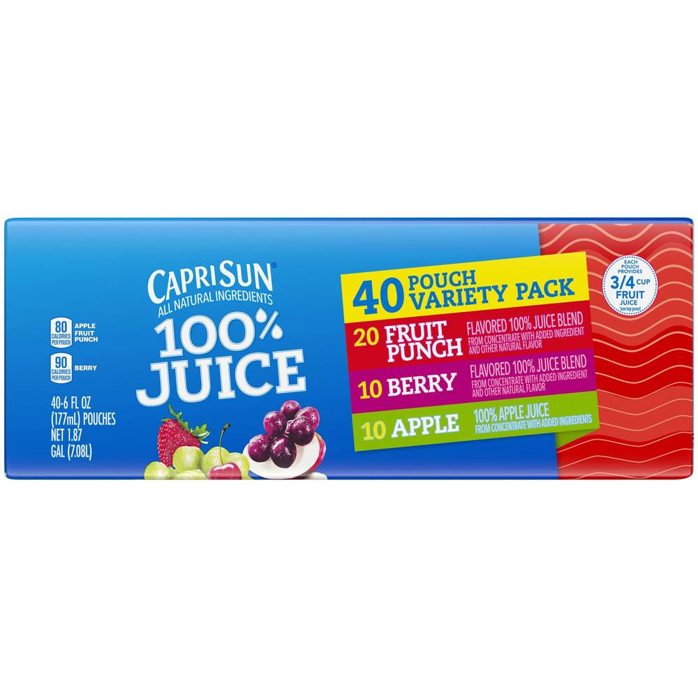 Capri Sun, 100% Juice, Variety Pack, 6 fl oz, 40-Count