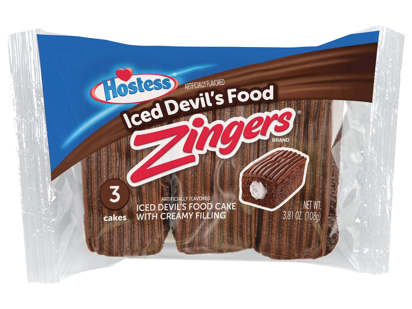 Hostess Zingers Iced Devil's Food Cake With Creamy Filling, Iced Devil's Food (3.81 oz, 3 ct)