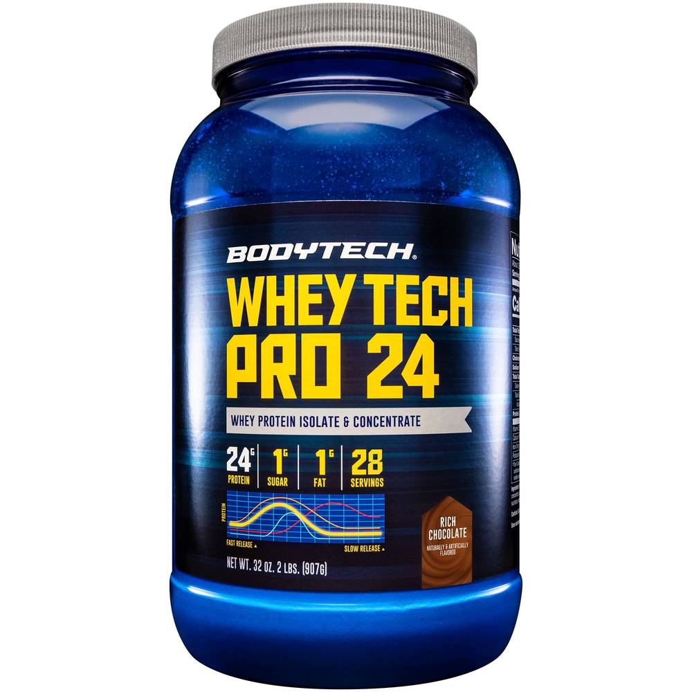 Whey Tech Pro 24 Whey Protein Isolate & Concentrate Powder - Rich Chocolate (2 Lbs. / 28 Servings)