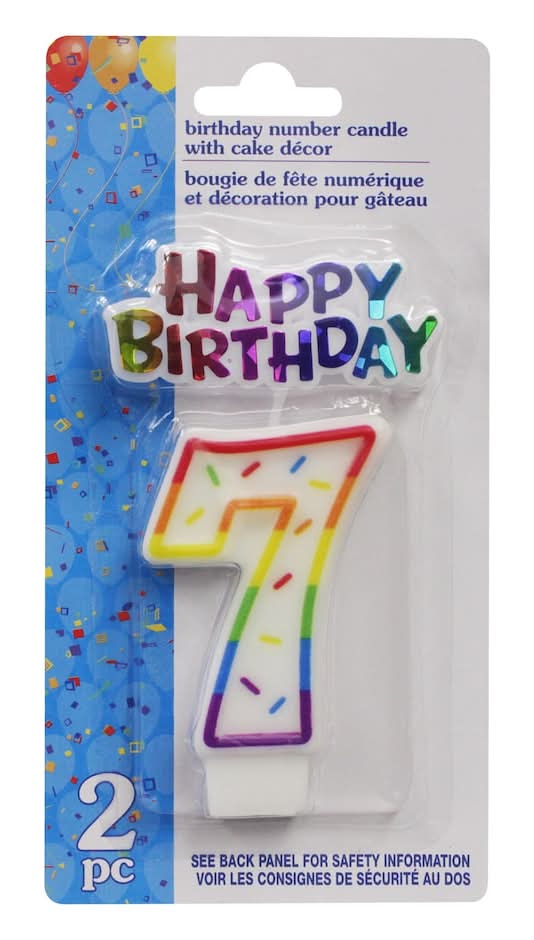 Number 7 Happy Birthday Candles With Cake Decor Set, Assorted (2 ct)