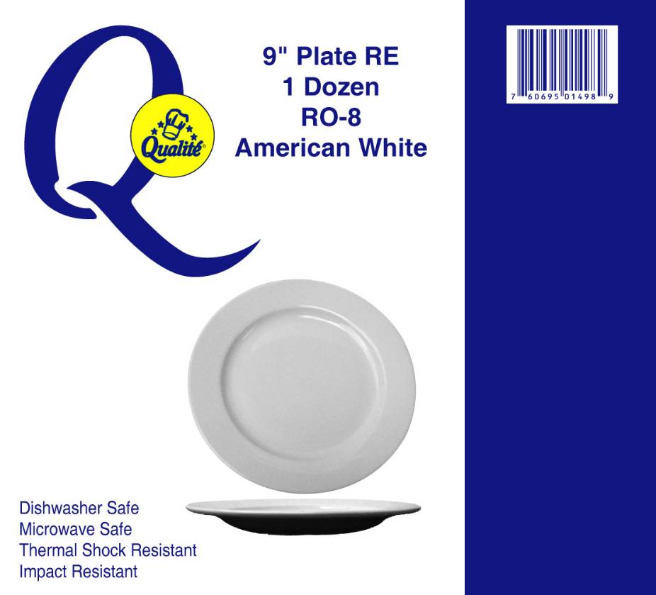 Qualite - 9" American White Plate RE - 1 Dz (1X12|1 Unit per Case)