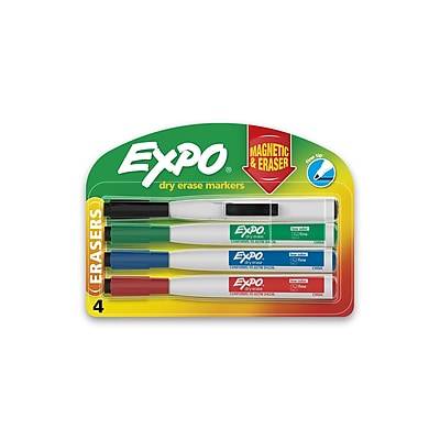 Expo Magnetic Dry Erase Markers With Eraser, Fine Tip, Low Odor Ink, 4 Count