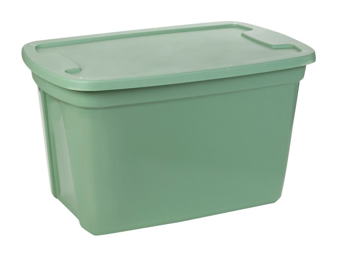 True Living Plastic Tote With Lid 18 Gal, Soft Green