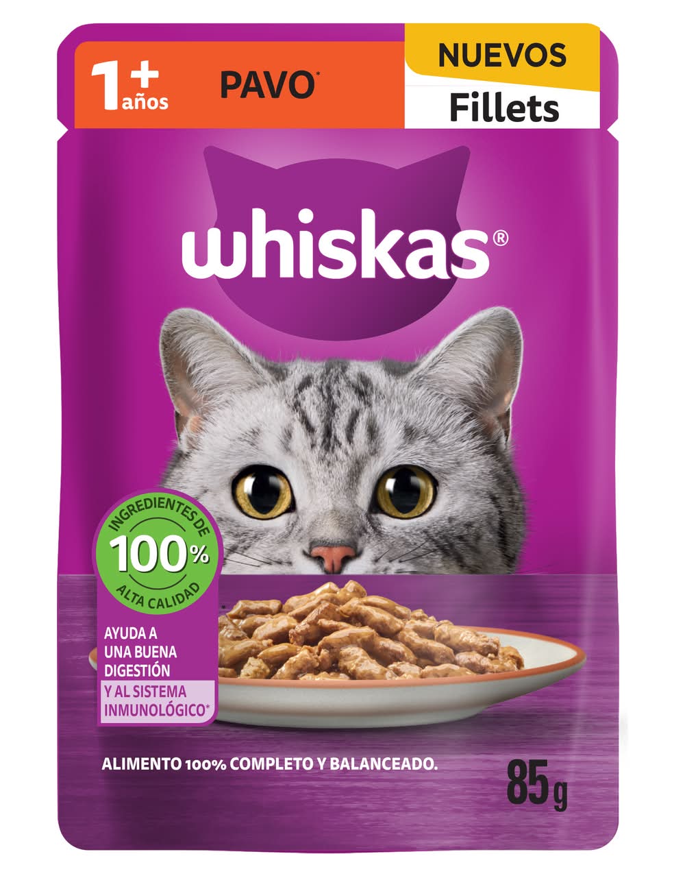 Whiskas · Alimento húmedo de filetes de pavo para gato, 1+ Años (85 g)