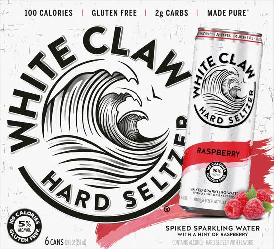 White Claw Raspberry Spiked Sparkling Hard Seltzer (6 ct, 12 fl oz)