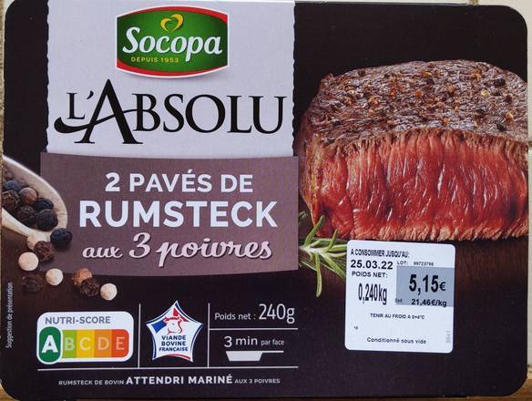 L'absolu pavés de rumsteck aux 3 poivres - socopa - 240g (2x 120g)