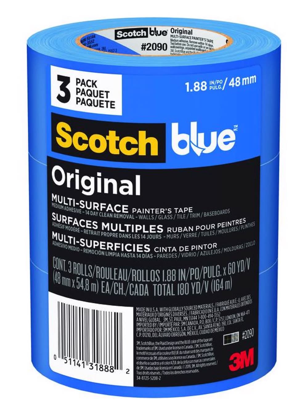 Scotchblue 1.88 In. W X 60 Yd L Blue Medium Strength Original Painter'S Tape 3 Pk