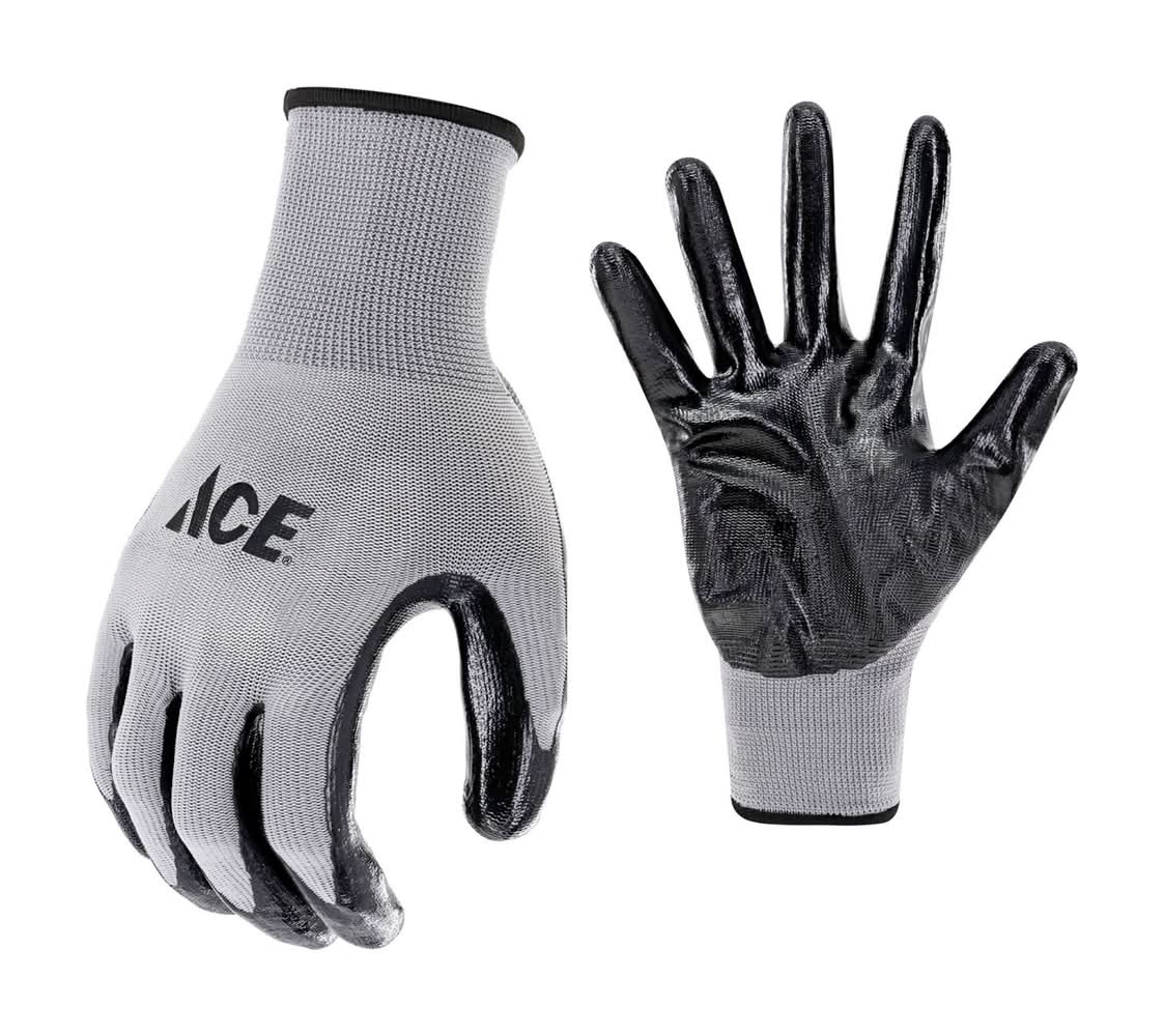ACE Men'S Indoor/Outdoor Coated Work Gloves Black/Gray Xl 1 Pair