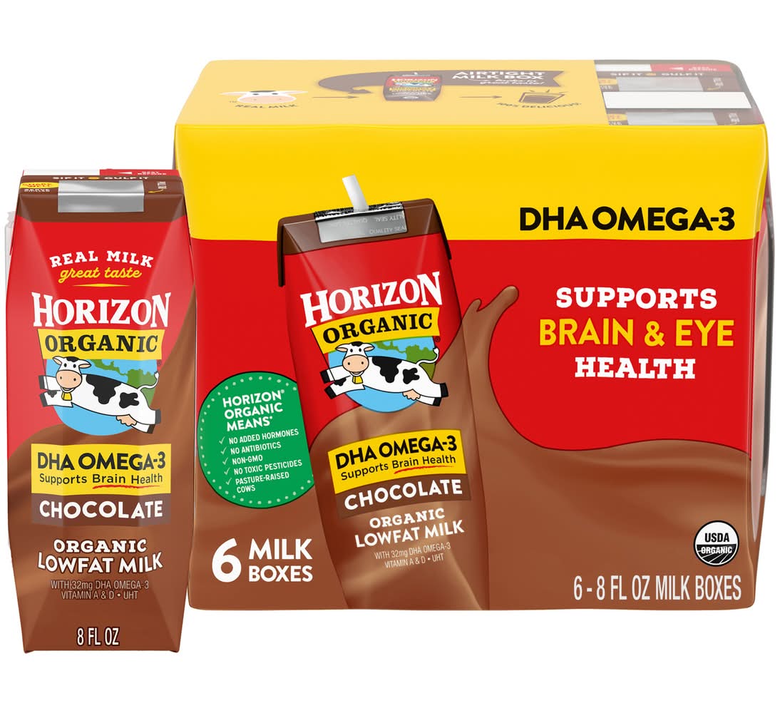 Horizon Organic Lowfat Dha Omega-3 Brain & Eye Supports Milk, Chocolate (6 x 8 fl oz)