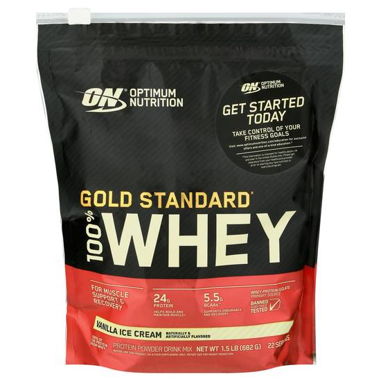 Optimum Nutrition 100% Whey Gold Standard Vanilla Ice Cream Protein Powder Drink Mix (1.5 lb)