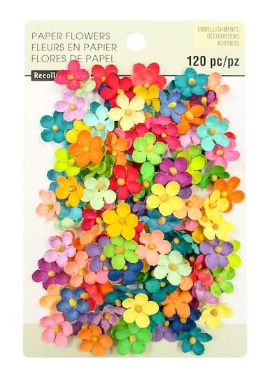 Recollections Bright Mini Paper Flower Embellishments, 1.5 cm, Multi (120 ct)