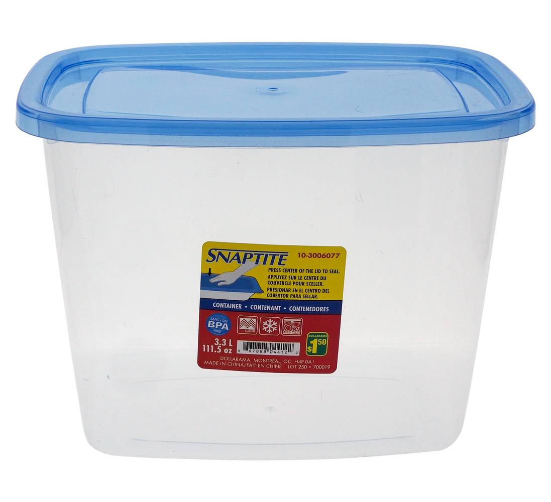 Dollarama Snaptite 3.3 L Capacity Plastic Container