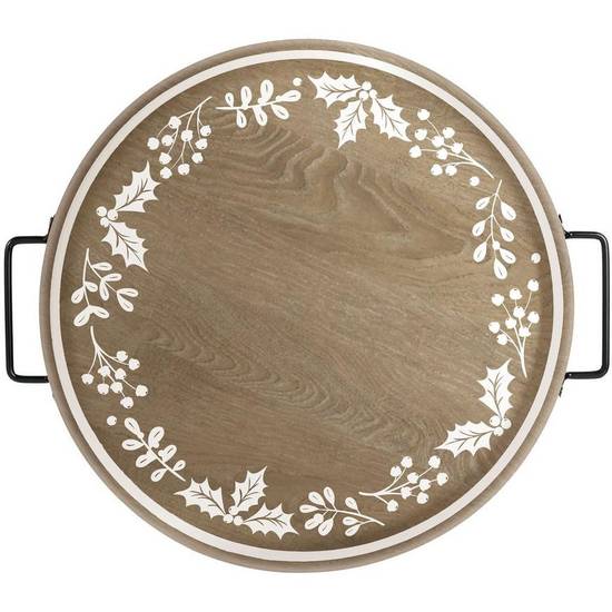 Holly Garland Christmas Wood Serving Tray, 13.5in