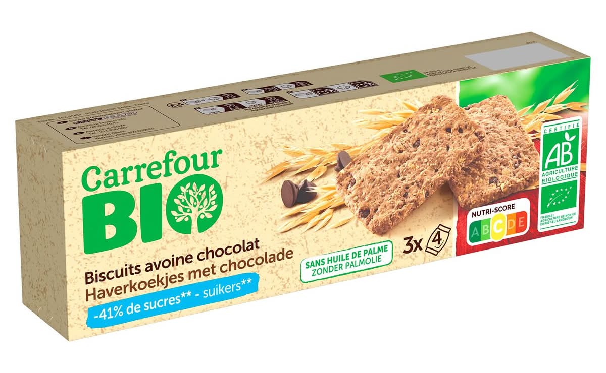 Carrefour Bio Biscuits Avoine Chocolat 3 x 4 Pièces 3 x 43.3 g