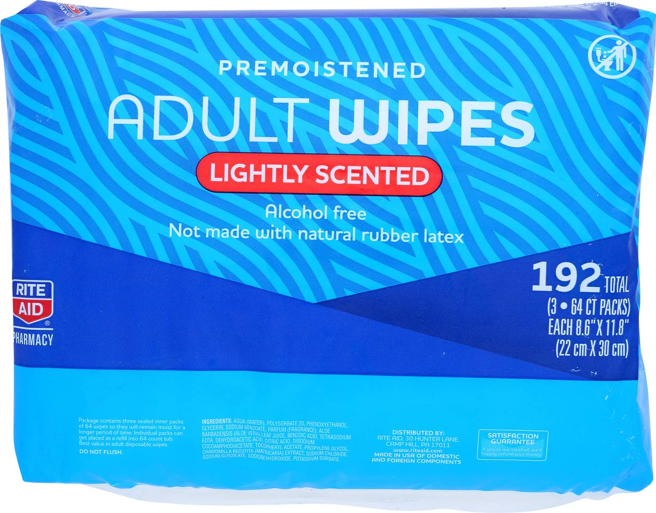 Rite Aid Lightly Scented Adult Wipes, 8.6" x 11.8" (3 ct)