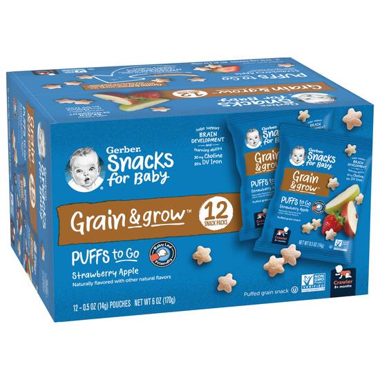 Gerber Puffs To Go Strawberry Apple Puffed Grain Snacks For Baby (12 ct)
