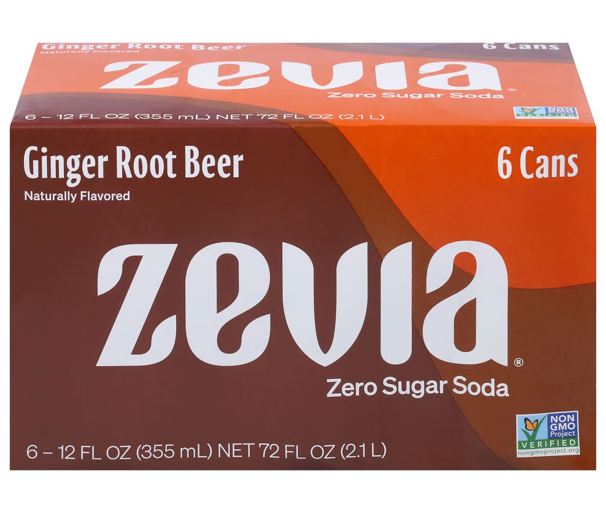 Zevia Zero Sugar Soda Root Beer, Ginger (6 x 12 fl oz)