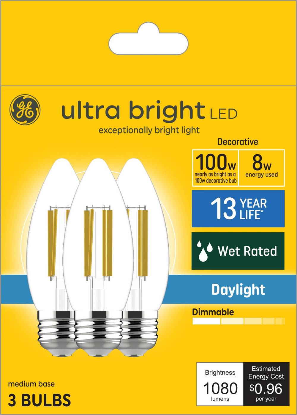 GE 100-Watt EQ B12 Daylight Medium Base (e-26) Dimmable LED Decorative Light Bulb (3-Pack) | 93130052