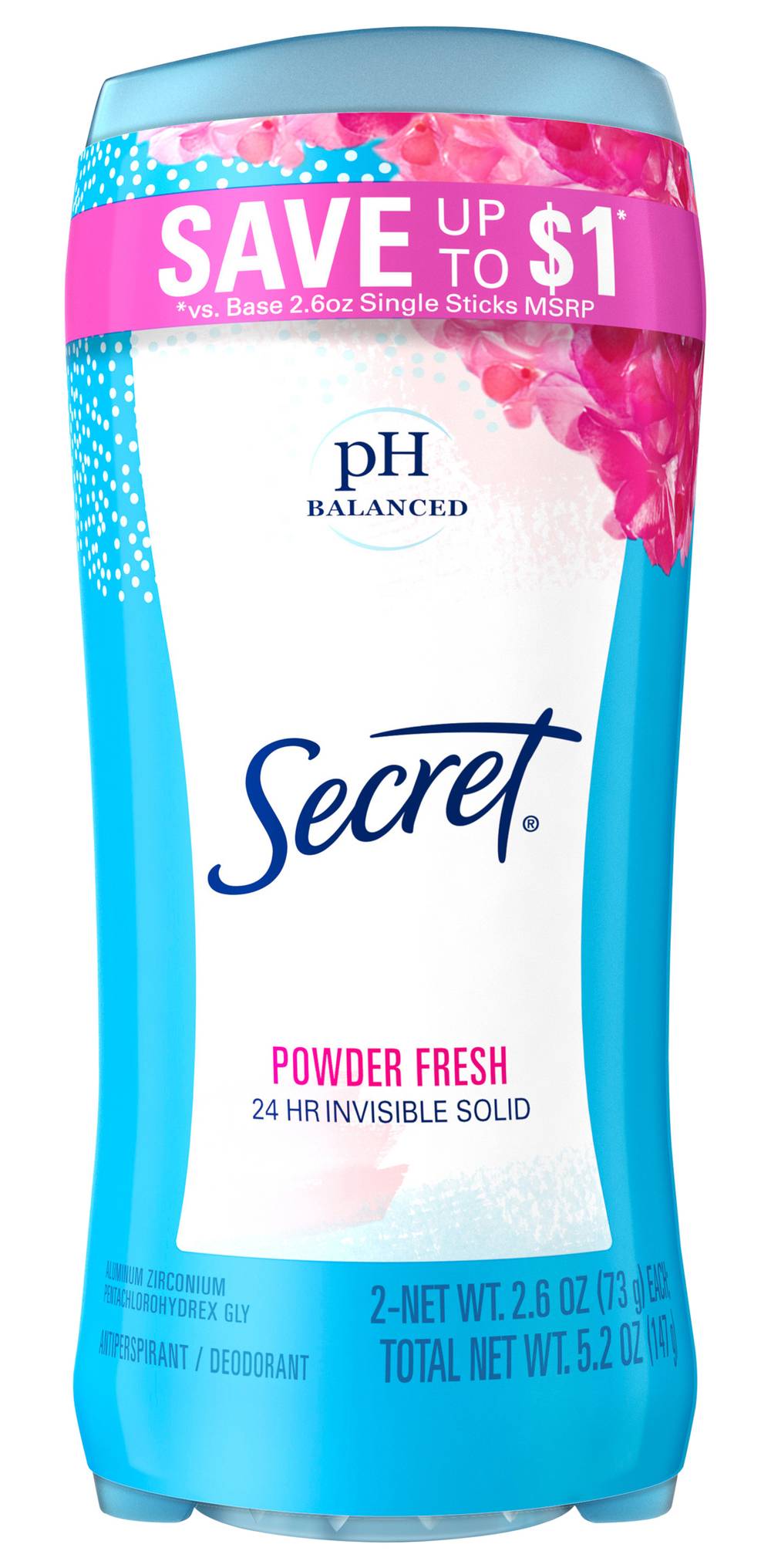 Secret Twin pack Powder Fresh Invisible Solid Antiperspirant (5.2 oz)