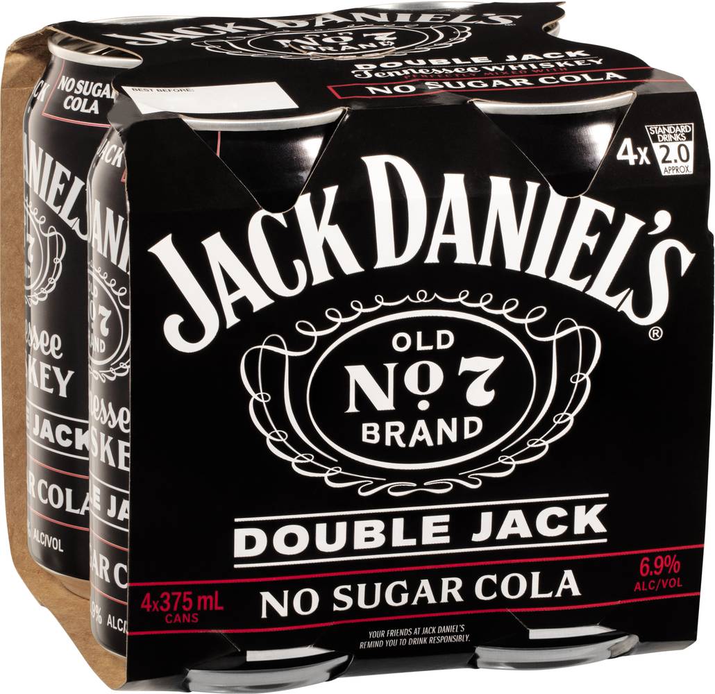 Jack Daniels Double Jack & No Sugar Cans 375mL (4pk) X 4 pack