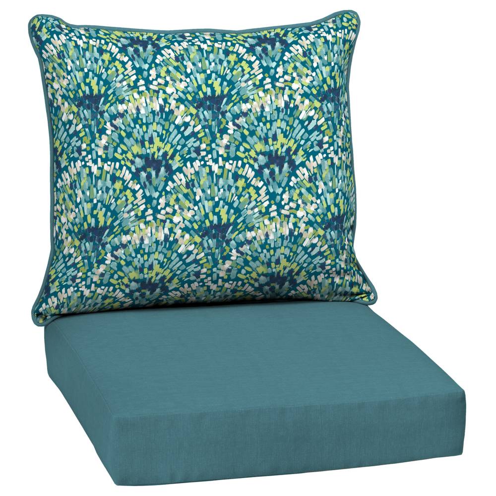 Style Selections 24-in x 24-in Teal Waves Deep Seat Patio Chair Cushion | HN1N297A-9C4