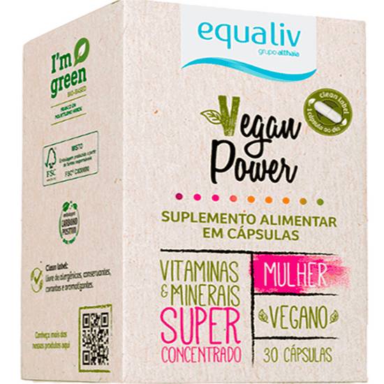 Equaliv suplemento alimentar vegan power mulher (30 cápsulas)