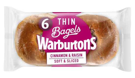 Warburtons Cinnamon- Raisin, Thin Bagels (6 pack)