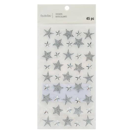 Recollections Glitter Star Stickers, Silver