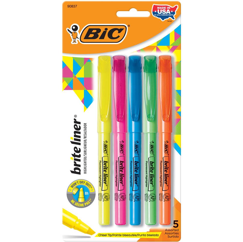 Bic Brite Liner 5-Piece Chisel Tip Pocket Highlighter Set, Assorted Ink