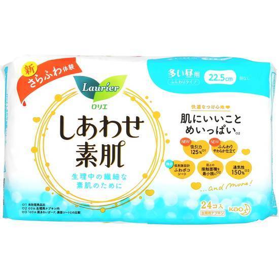 花王　ロリエ　しあわせ素肌　多い昼用/羽なし　22.5cm　24個入