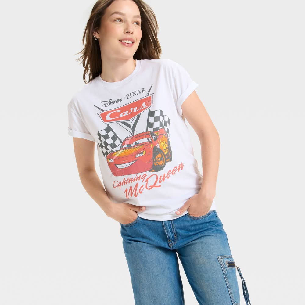 Disney Cars Short Sleeve Graphic T-Shirt, Women, M, White