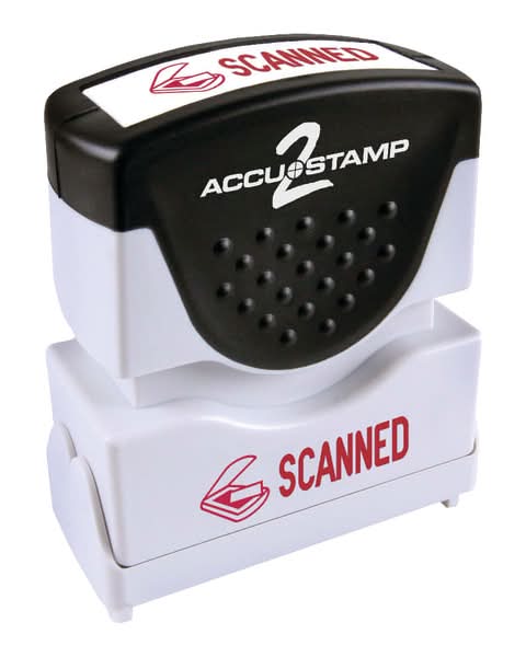 AccuStamp2 Scanned Stamp, Shutter Pre-Inked One-Color SCANNED Stamp, 1/2" x 1-5/8" Impression, Red Ink
