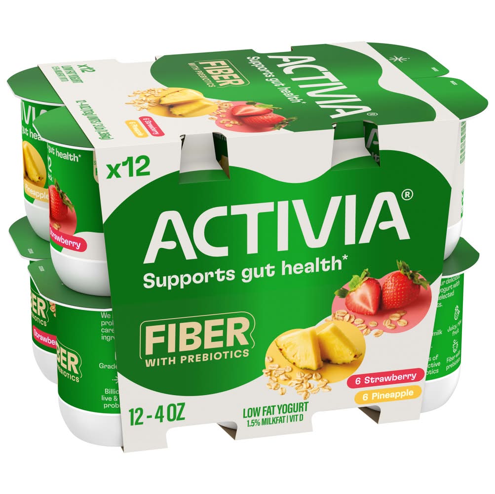 Activia Fiber Probiotic Yogurt, Strawberry-Pineapple (12 x 4 oz)