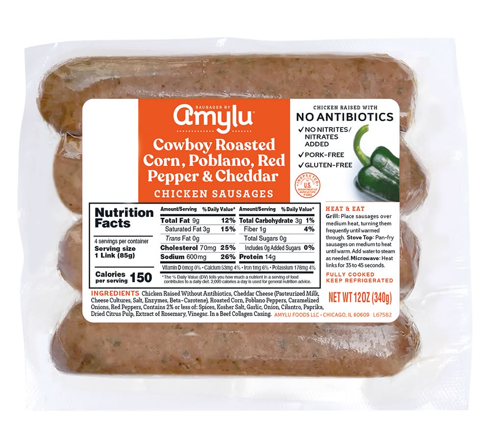 Amylu Foods Cowboy Roasted Corn, Poblano & Cheddar Chicken Sausage
