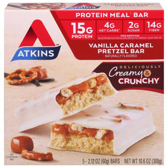 Atkins Vanilla Caramel Pretzel Bar (5 x 2.1 oz)