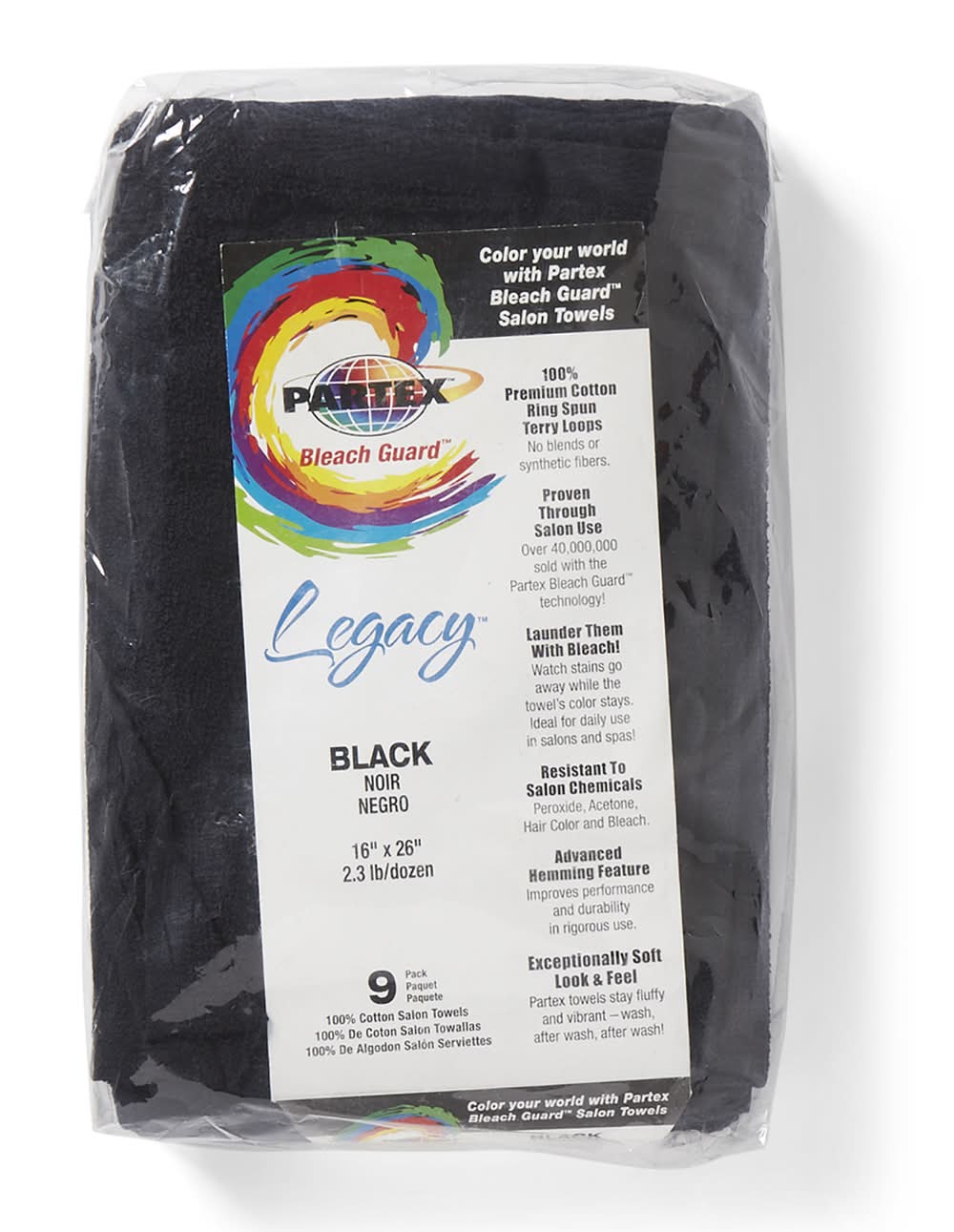 Partex Bleach Guard Cotton Towel, 16x26 in, Black (9 ct)
