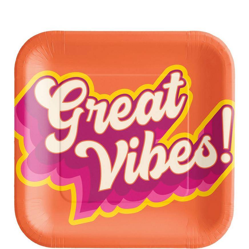 Great Vibes Square Paper Dessert Plates, 7in, 20ct - Throwback Summer