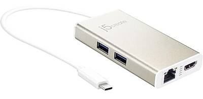 j5create USB-C to HDMI/RJ45/USB 3.0 Audio/Video Adapter, Male to Female, Assorted Colors (JCA374US)