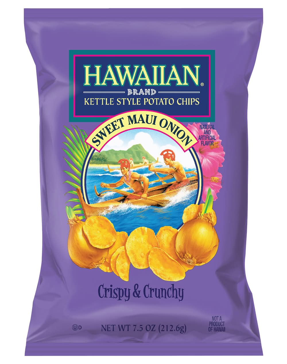 Hawaiian Crispy & Crunchy Kettle Style Potato Chips, Sweet Maui Onion (7.5 oz)