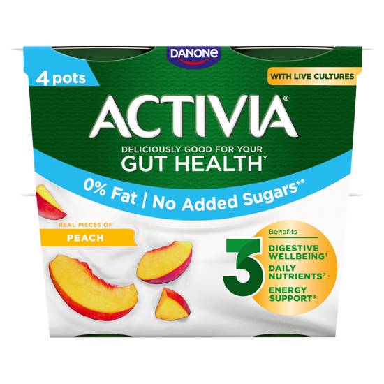 Activia Peach No Added Sugar Gut Health Yogurt 4 X 115g (460g)