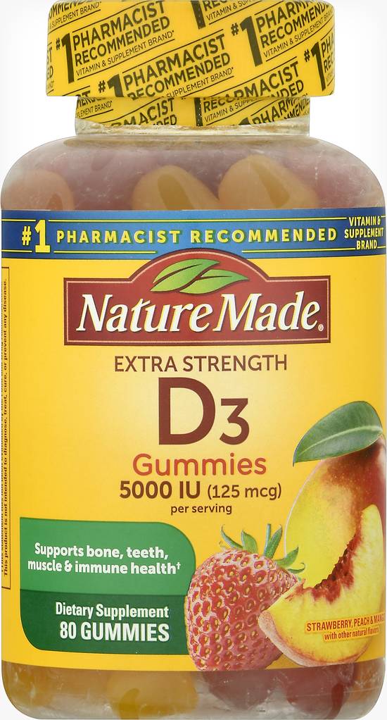 Nature Made Vitamin D3 Strawberry Peach & Mango 5000 Iu Gummies (80 ct)