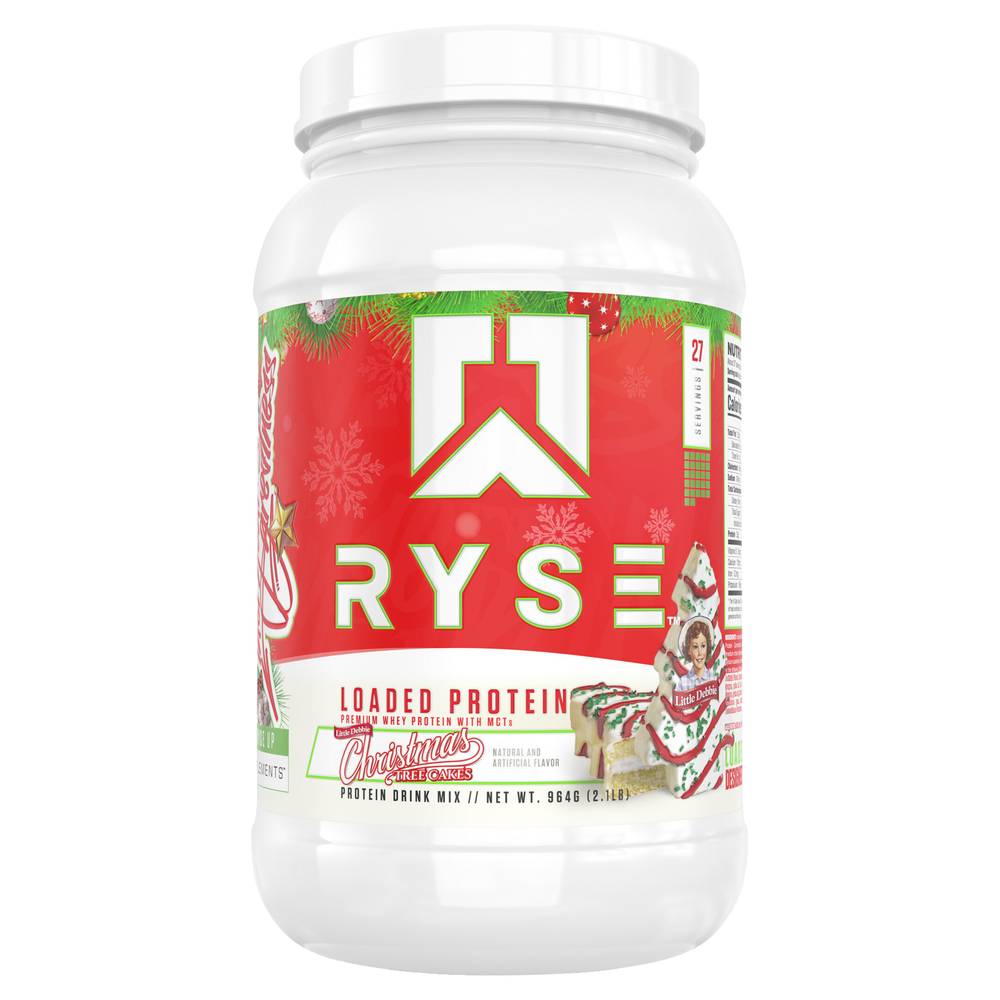 Ryse Premium Whey Protein Drink Mix, Little Debbie Christmas Tree Cakes (2.1 lbs)