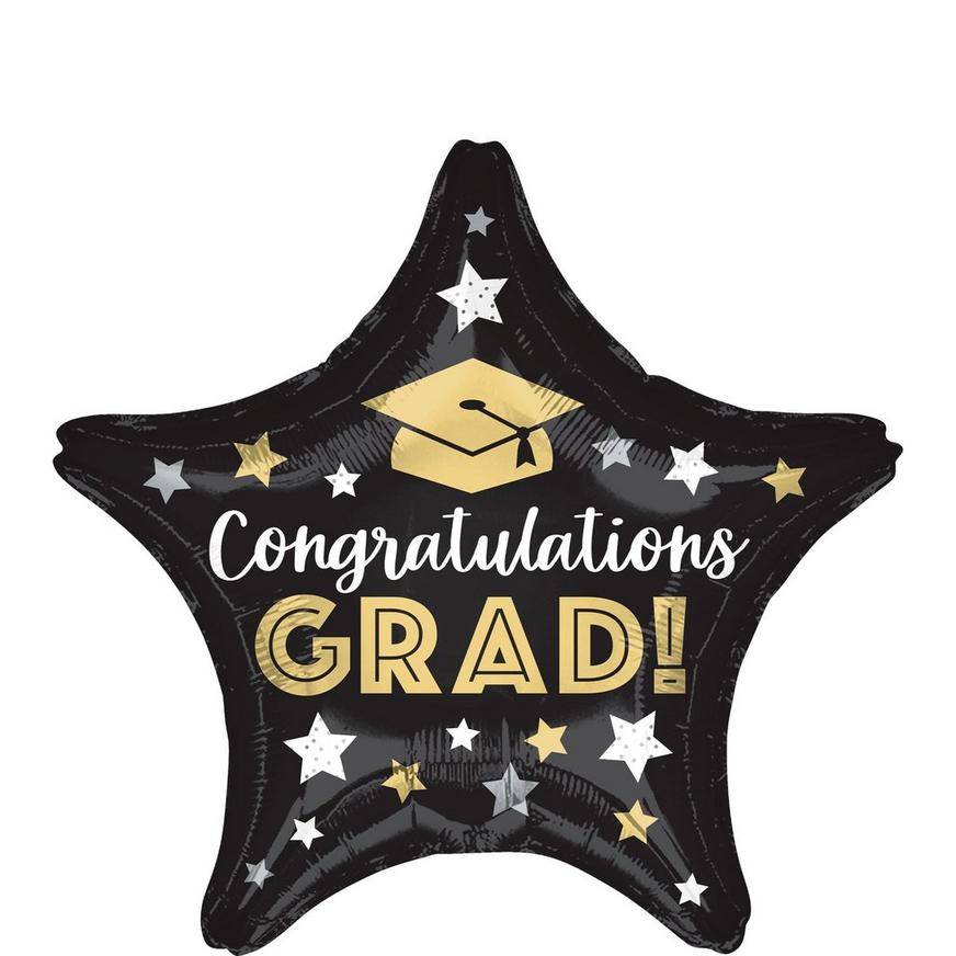 Uninflated Black Congratulations Grad Star Foil Balloon, 19in