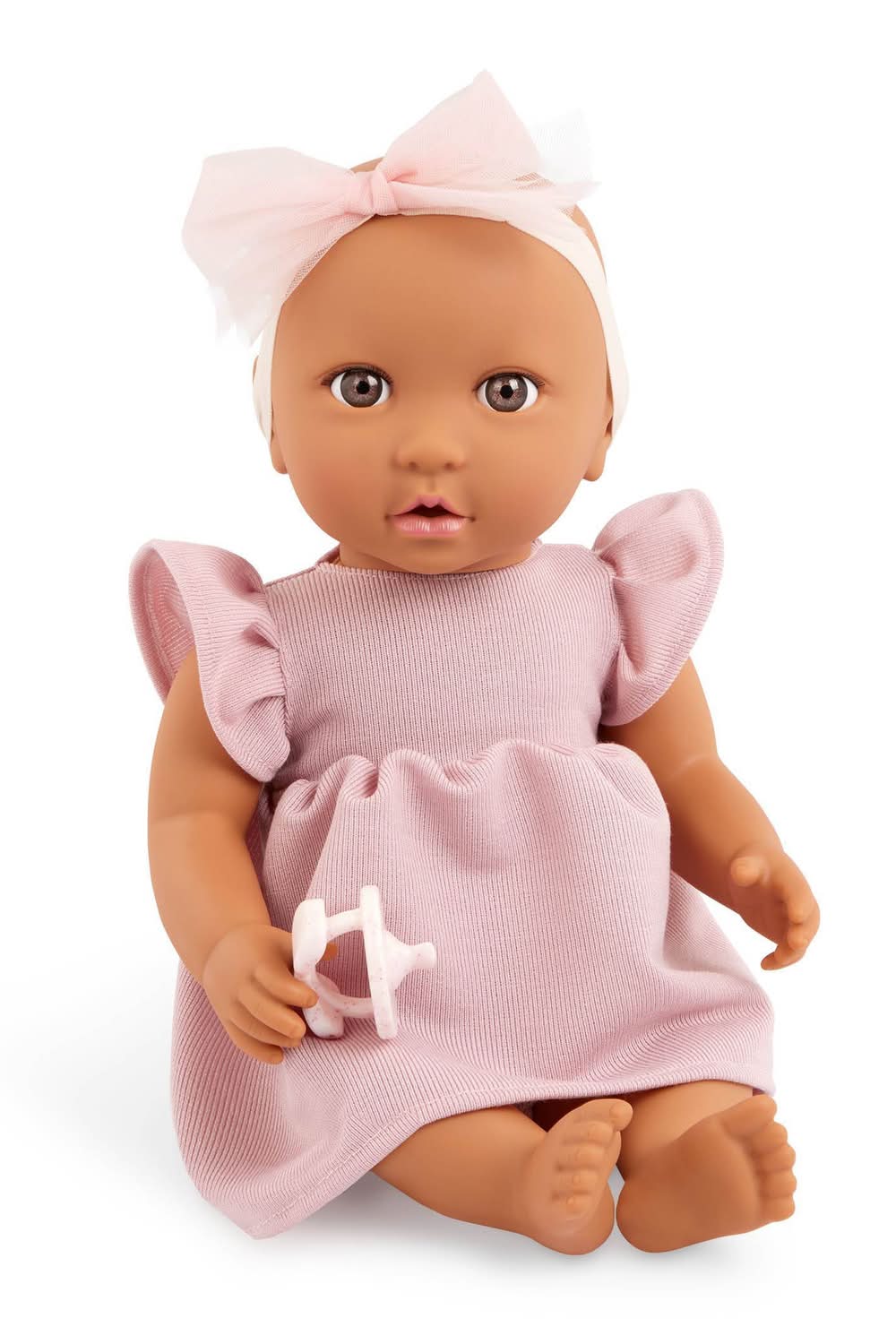 LullaBaby 14" Baby Doll with Pink Dress & Pacifier - Brown Eyes: BPA-Free Plastic and Polyester Doll