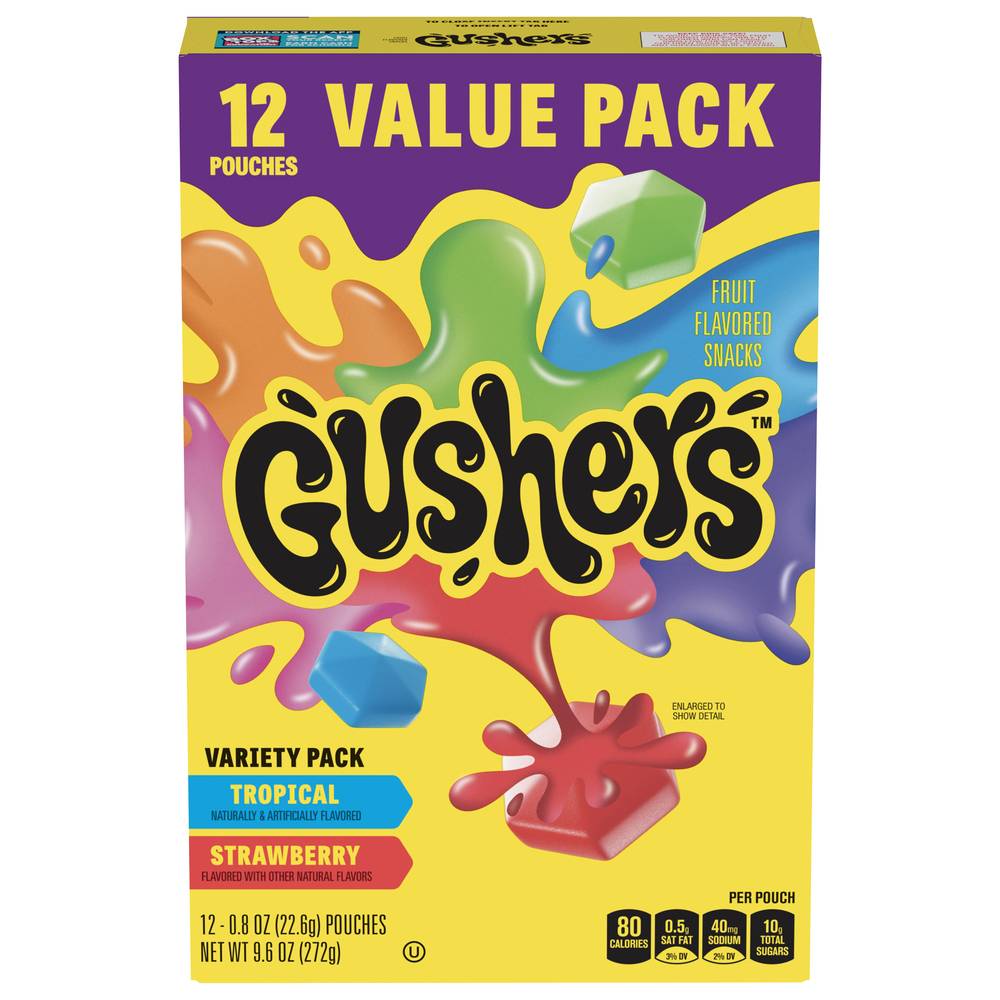 Gushers Fruit Flavored Variety pack, Tropical-Strawberry (0.8 oz, 12 ct)